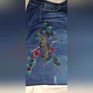 New Beautiful Bird Embroidery Blue Jeans.